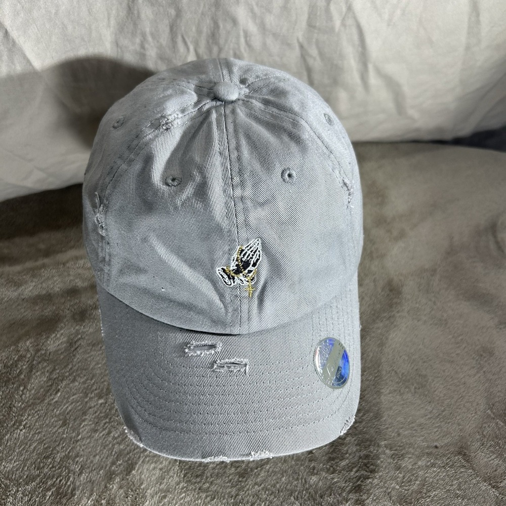 Kbethos Distressed Praying Hands Embroidery Baseball Cap – Grey